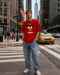Oversized Fit  Maroon Angry Bird Graphic T-Shirt