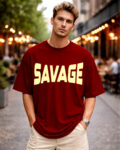 MEVI Oversized Maroon Savage T Shirt
