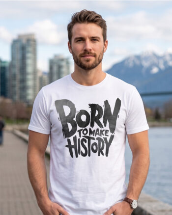 Men's White 'Born To Make History' Graphic Printed T-Shirt