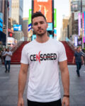 Men's White Censored Graphic Printed T-Shirt