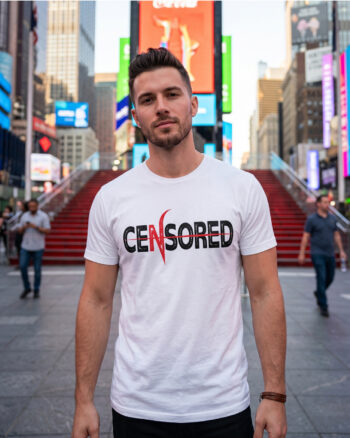 Men's White Censored Graphic Printed T-Shirt